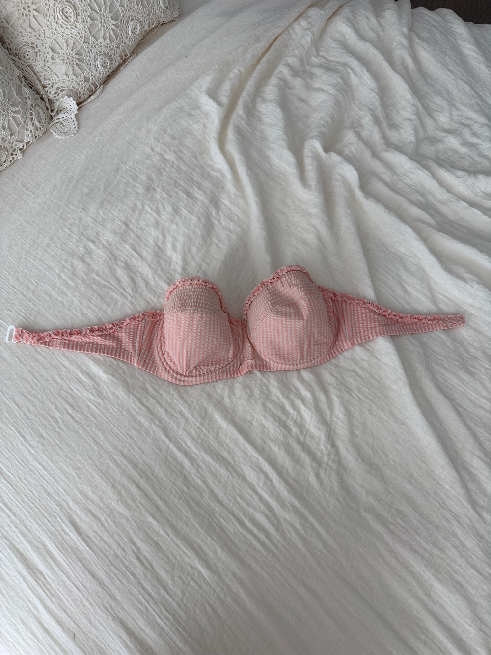 J. Crew Pink Seersucker Strapless Bikini Top